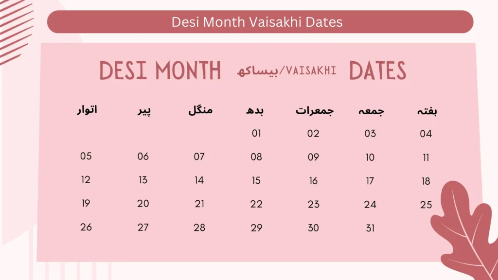 Desi month vaisakhi Dates 2024